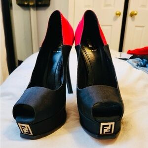 Fendi Women's Black, Hot Pink and Red Peep-Toe Heels Authentic
